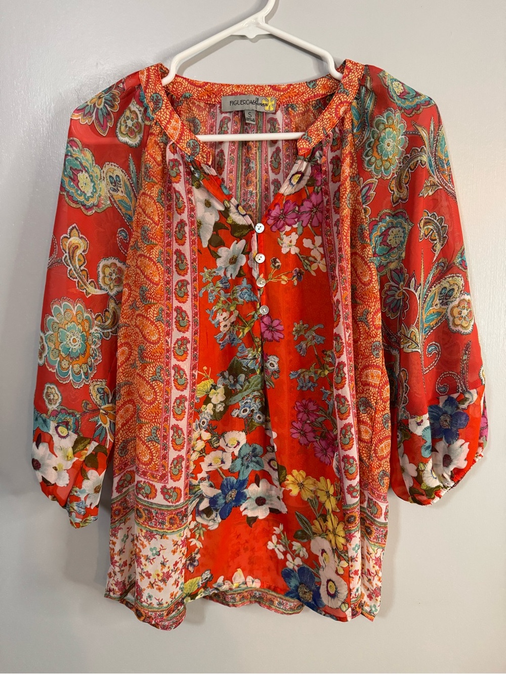 Figueroa & Flower and Orange Floral Paisley Blouse Size Small